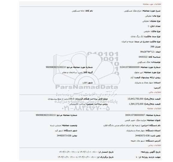 مزایده، ملک مسکونی