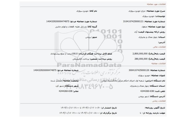 مزایده، خودرو سواری