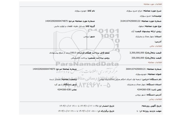مزایده، خدرو سواری