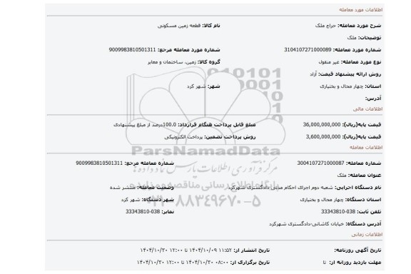 مزایده، ملک