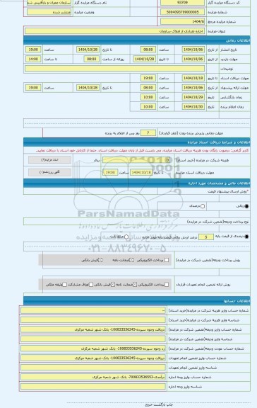 مزایده ،  اجاره تعدادی از املاک سازمان
