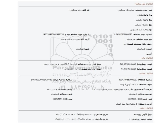 مزایده، ملک مسکونی