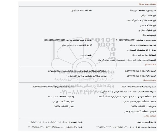 مزایده، ملک