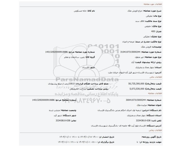 مزایده، فروش ملک