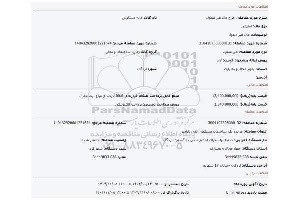 مزایده، مال غیر منقول