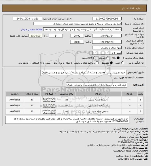 استعلام خرید تجهیزات رشته معماری و نقشه کشی(میز نقشه کشی- میز نور و صندلی تابوره)