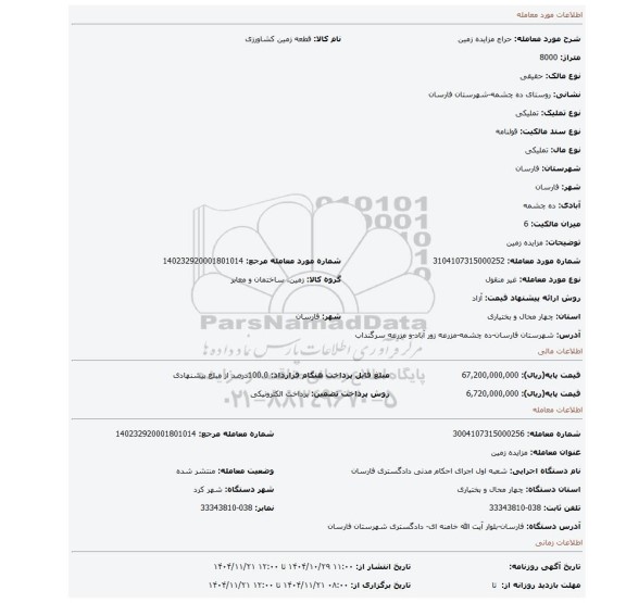 مزایده، مزایده زمین