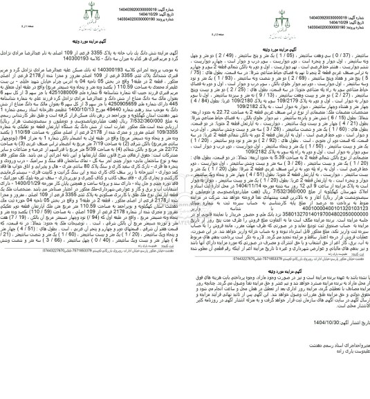 مزایده شش دانگ یک باب خانه به پلاک 3355 فرعی از 109 اصلی