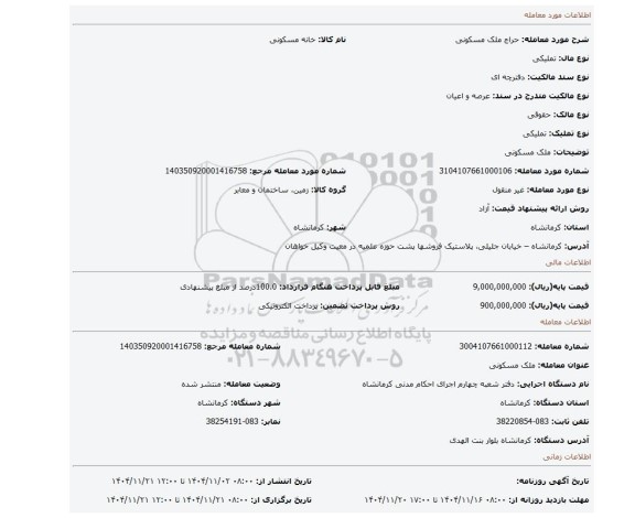 مزایده، ملک مسکونی