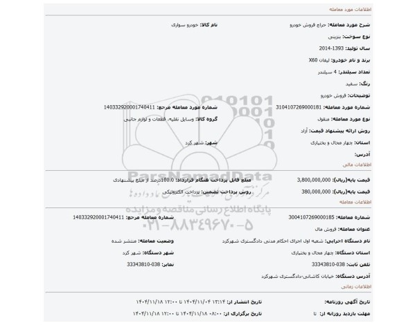 مزایده، فروش خودرو