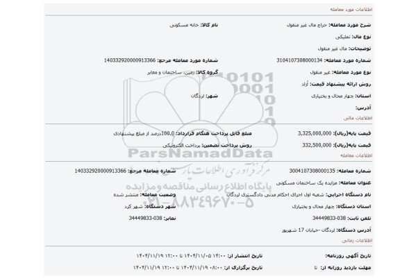مزایده، مال غیر منقول
