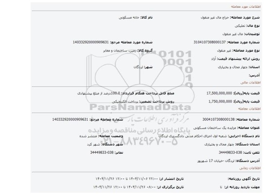 مزایده، مال غیر منقول