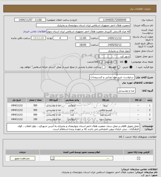 استعلام درخواست خرید مواد غذایی و کنسروجات، سامانه ستاد