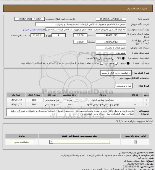 استعلام درخواست خرید کیک و آبمیوه