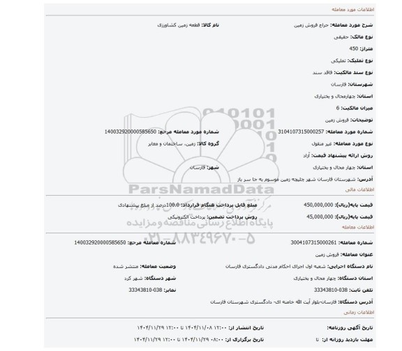 مزایده، فروش زمین