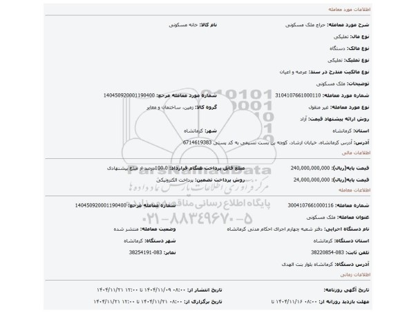 مزایده، ملک مسکونی