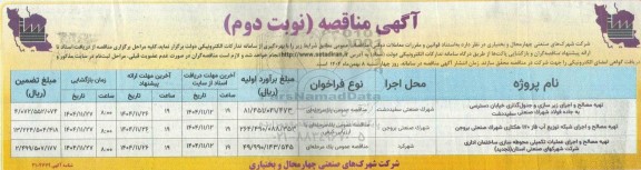 مناقصه تهیه مصالح و اجرای زیر سازی و جدول گذاری ....- نوبت دوم
