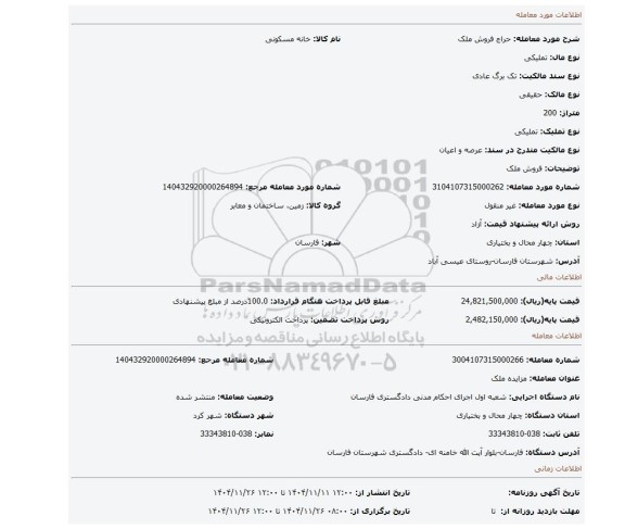 مزایده، فروش ملک