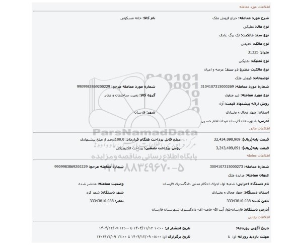 مزایده، فروش ملک