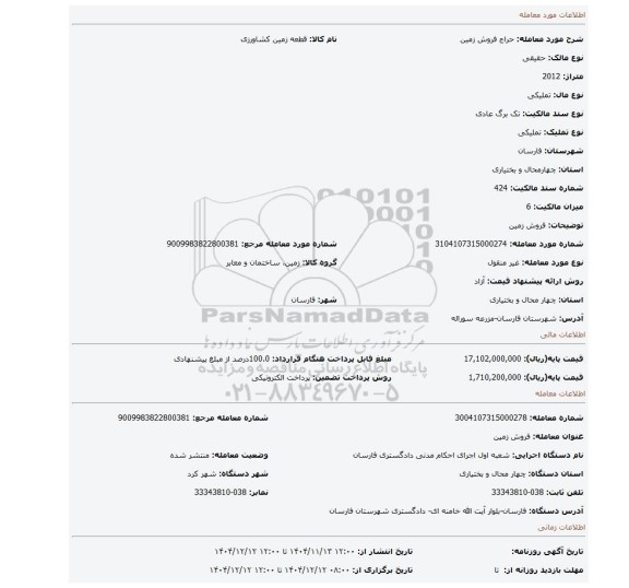 مزایده، فروش زمین