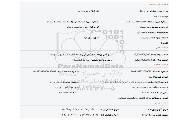 مزایده، ملک