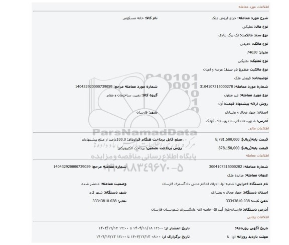 مزایده، فروش ملک