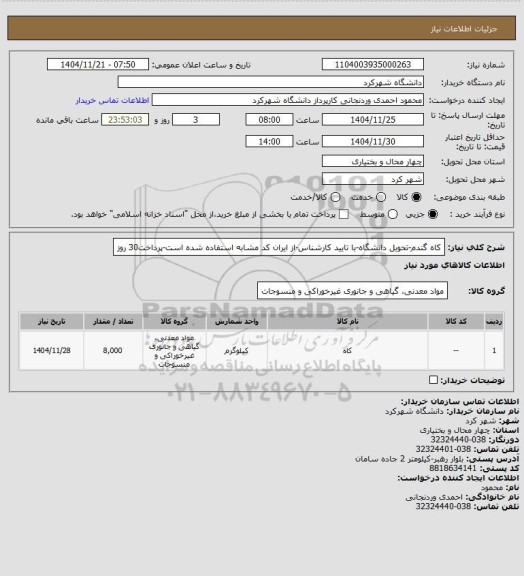 استعلام کاه گندم-تحویل دانشگاه-با تایید کارشناس-از ایران کد مشابه استفاده شده است-پرداخت30 روز