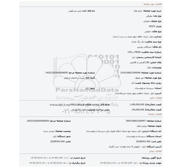 مزایده، ملک