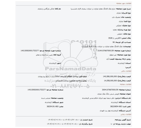 مزایده، ملک 6دانگ مغازه تجاری در خیابان سعدی 4راه دانشسرا