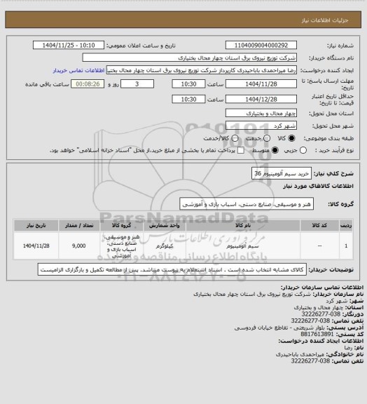 استعلام خرید سیم آلومینیوم 36