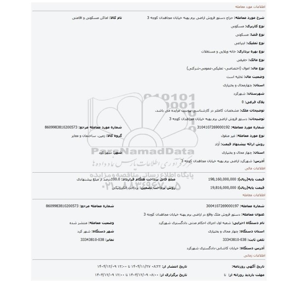 مزایده، دستور فروش اراضی برم پهنه خیابان مجاهدان کوچه 3