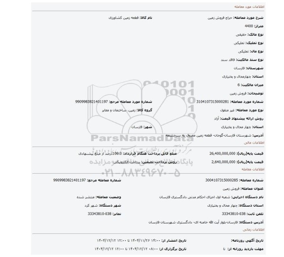 مزایده، فروش زمین
