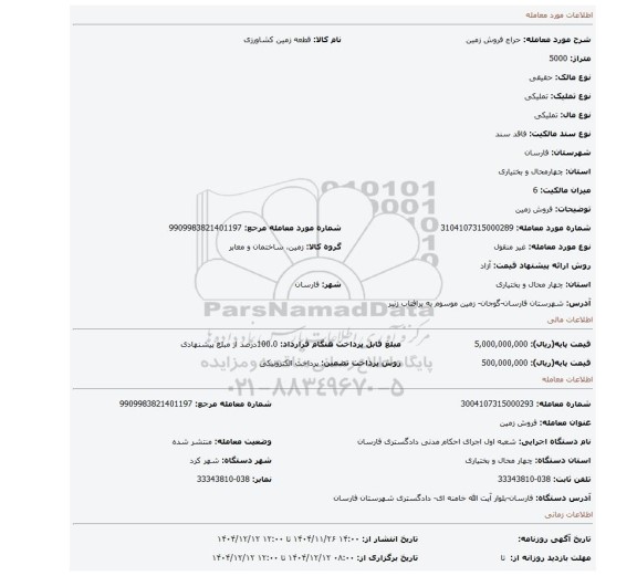 مزایده، فروش زمین