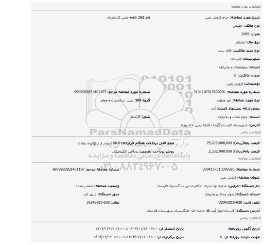 مزایده، فروش زمین