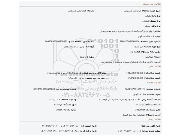 مزایده، ملک مسکونی