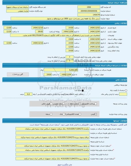 مزایده ، شش دانگ یک قطعه زمین بمساحت حدود 1850 متر مربع واقع در چابهار -مزایده زمین  - استان سیستان و بلوچستان