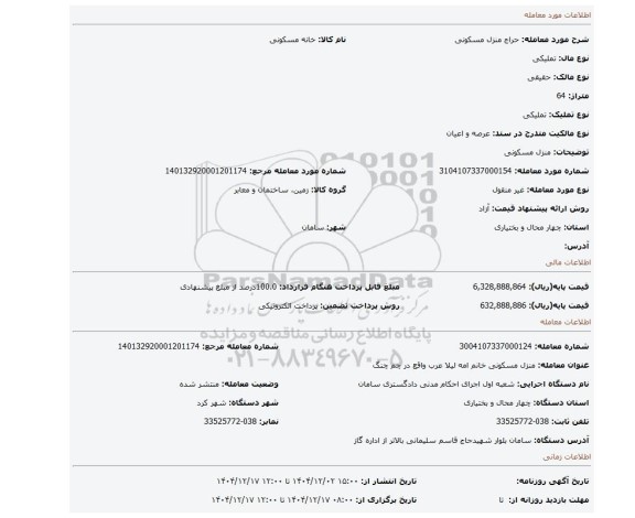 مزایده، منزل مسکونی
