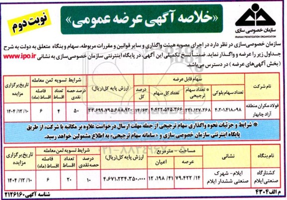 خلاصه عرضه عمومی سهام - نوبت دوم 