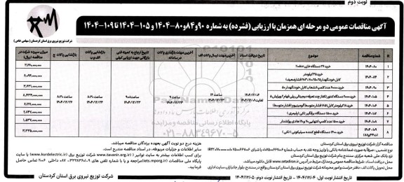 مناقصات خرید 36 دستگاه خازن 200kvr ... نوبت دوم