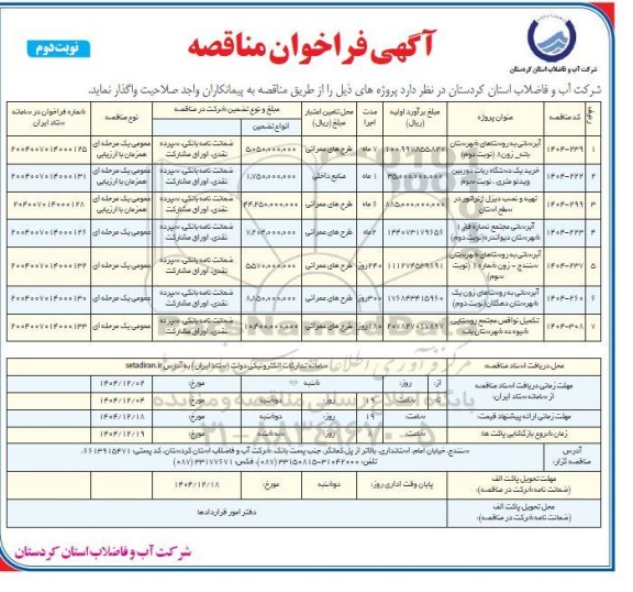 مناقصه آبرسانی به روستاها ....- نوبت دوم