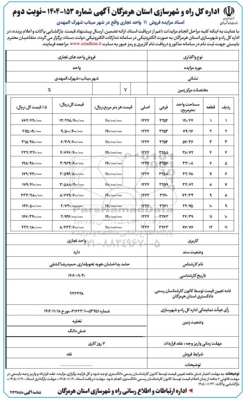 مزایده فروش 11 واحد تجاری - نوبت دوم 
