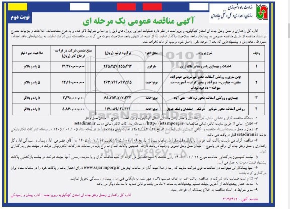 مناقصه احداث و بهسازی راه روستایی ... - نوبت دوم 