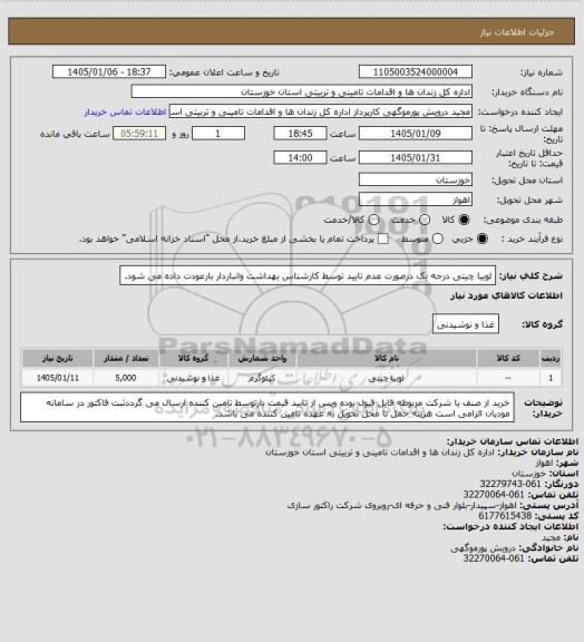 استعلام لوبیا چیتی درجه یک درصورت عدم تایید توسط کارشناس بهداشت وانباردار بارعودت داده می شود.