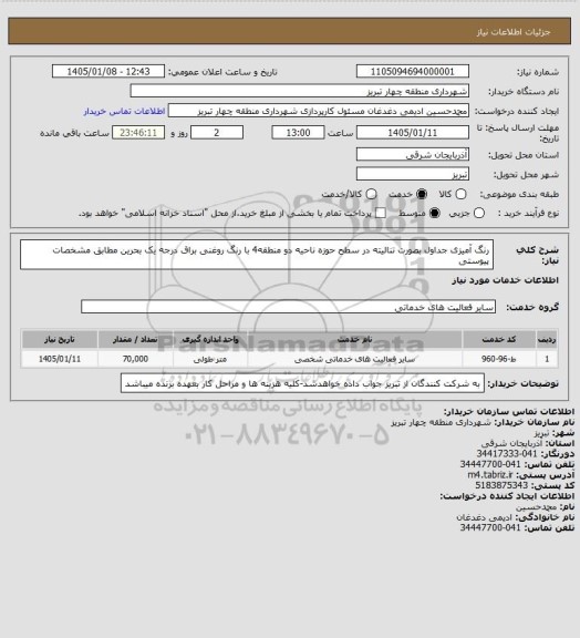 استعلام رنگ آمیزی جداول بصورت تنالیته در سطح حوزه ناحیه دو منطقه4 با رنگ روغنی براق درجه یک بحرین مطابق مشخصات پیوستی