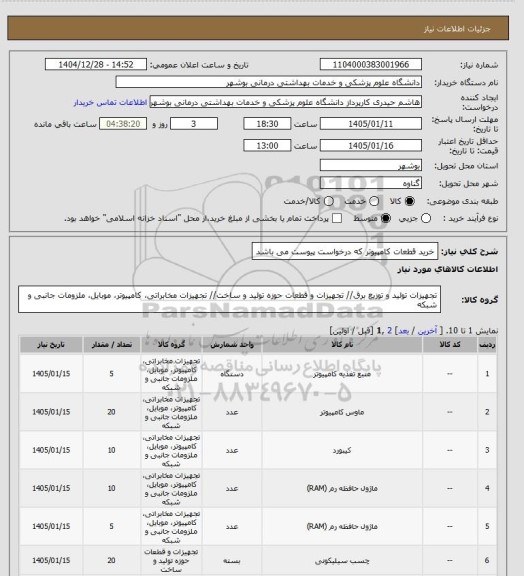 استعلام خرید قطعات کامپیوتر که درخواست پیوست می باشد