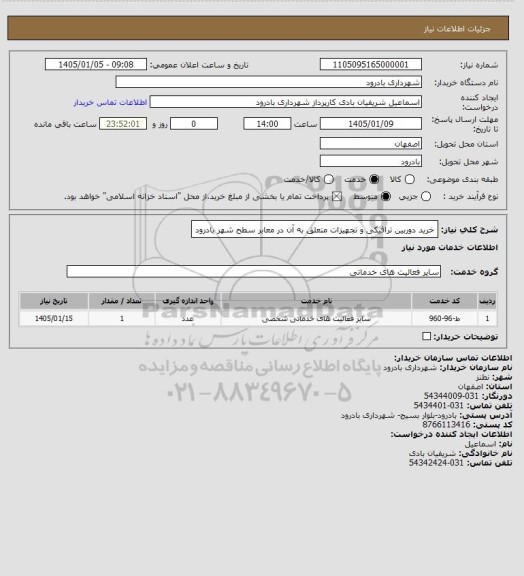 استعلام خرید دوربین ترافیکی و تجهیزات متعلق به آن در معابر سطح شهر بادرود