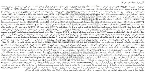 مزایده ششدانگ یک دستگاه اپارتمان با کاربری مسکونی 