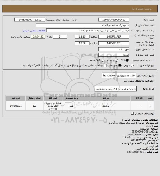 استعلام 120 عدد پروژکتور 400 وات led