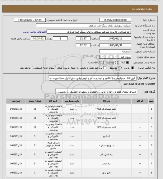 استعلام فیوز های مینیاتوری و کنتاکتور و تایمر و سایر و لوازم برقی طبق فایل مدرک پیوست
