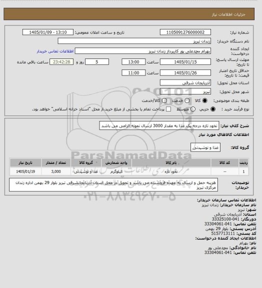 استعلام نخود تازه درجه یک غذا به مقدار 3000 ارسال نمونه الزامی می باشد